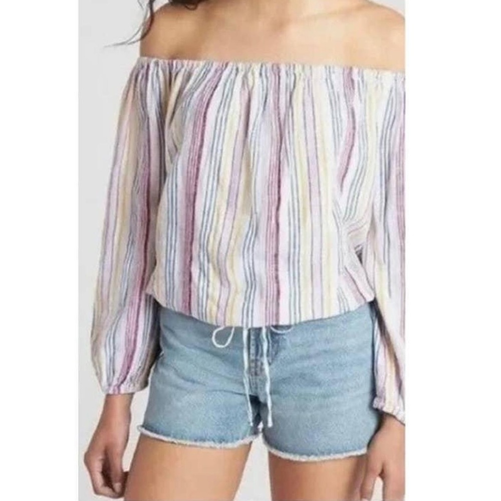 Gap off the shoulder long sleeve multi color striped blouse